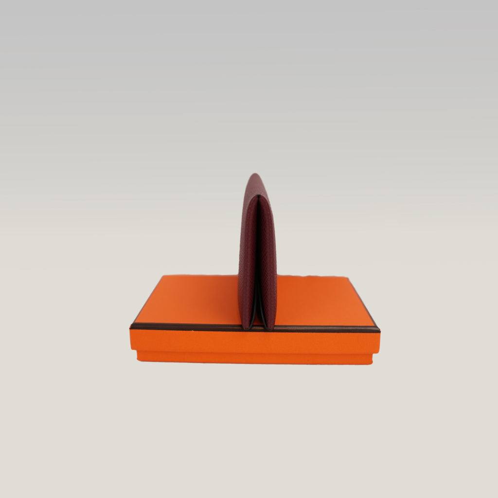 Hermès Portacarte in Pelle Bordeaux Stamp K con Scatola