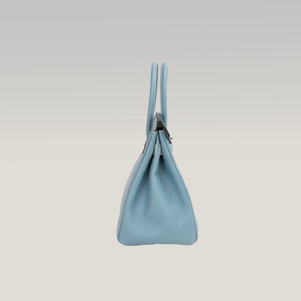 Hermès Birkin 30 Bleu Jean in Pelle Epsom con Hardware Palladio