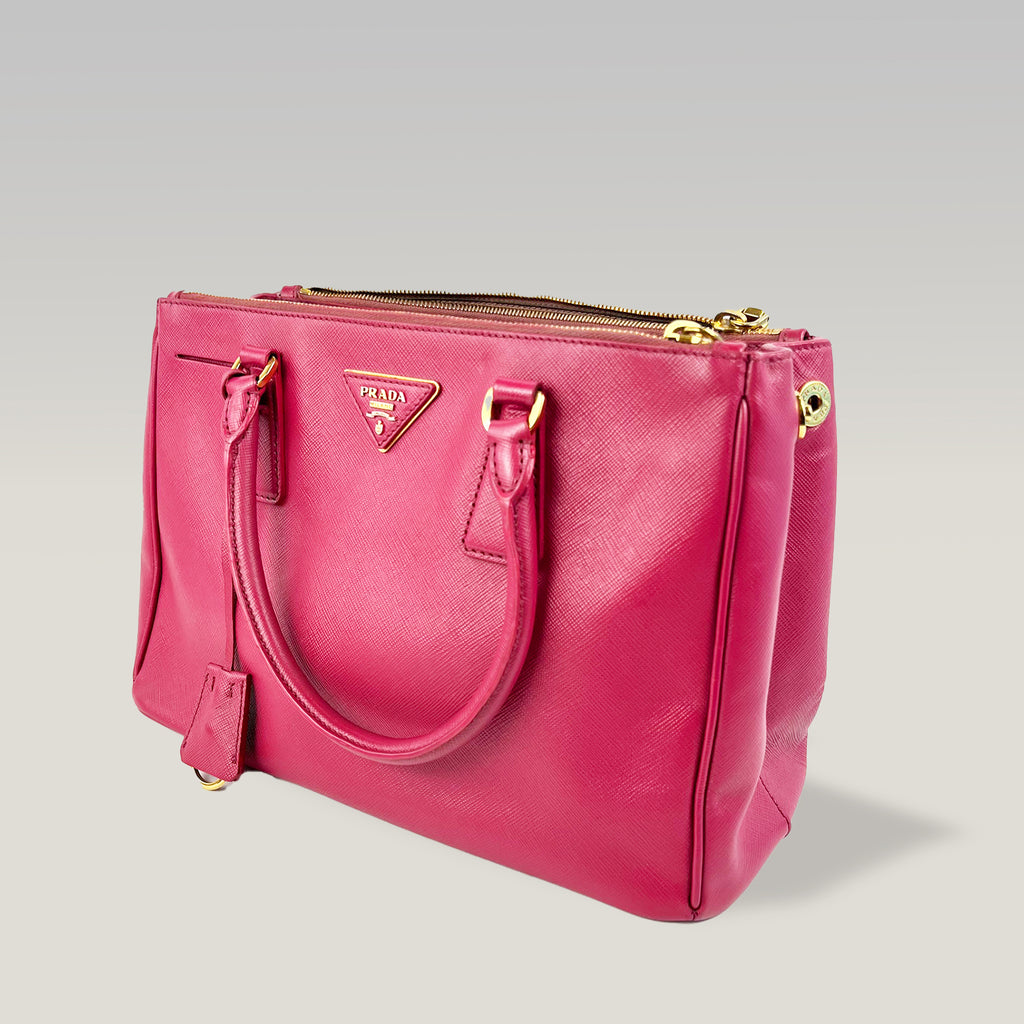 Prada Galleria Borsa a Mano in Pelle Saffiano Fucsia con Tracolla