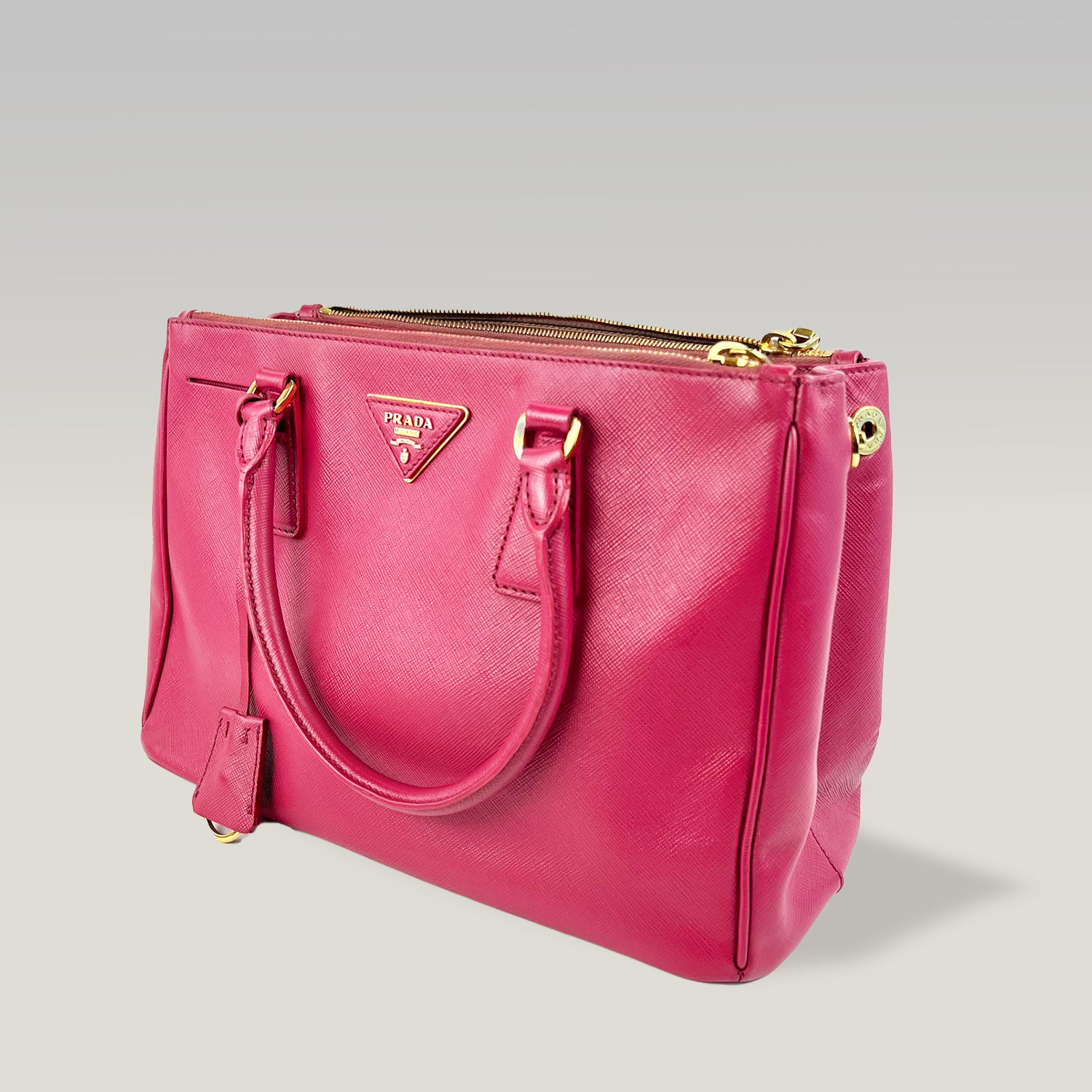 Prada Galleria Borsa a Mano in Pelle Saffiano Fucsia con Tracolla