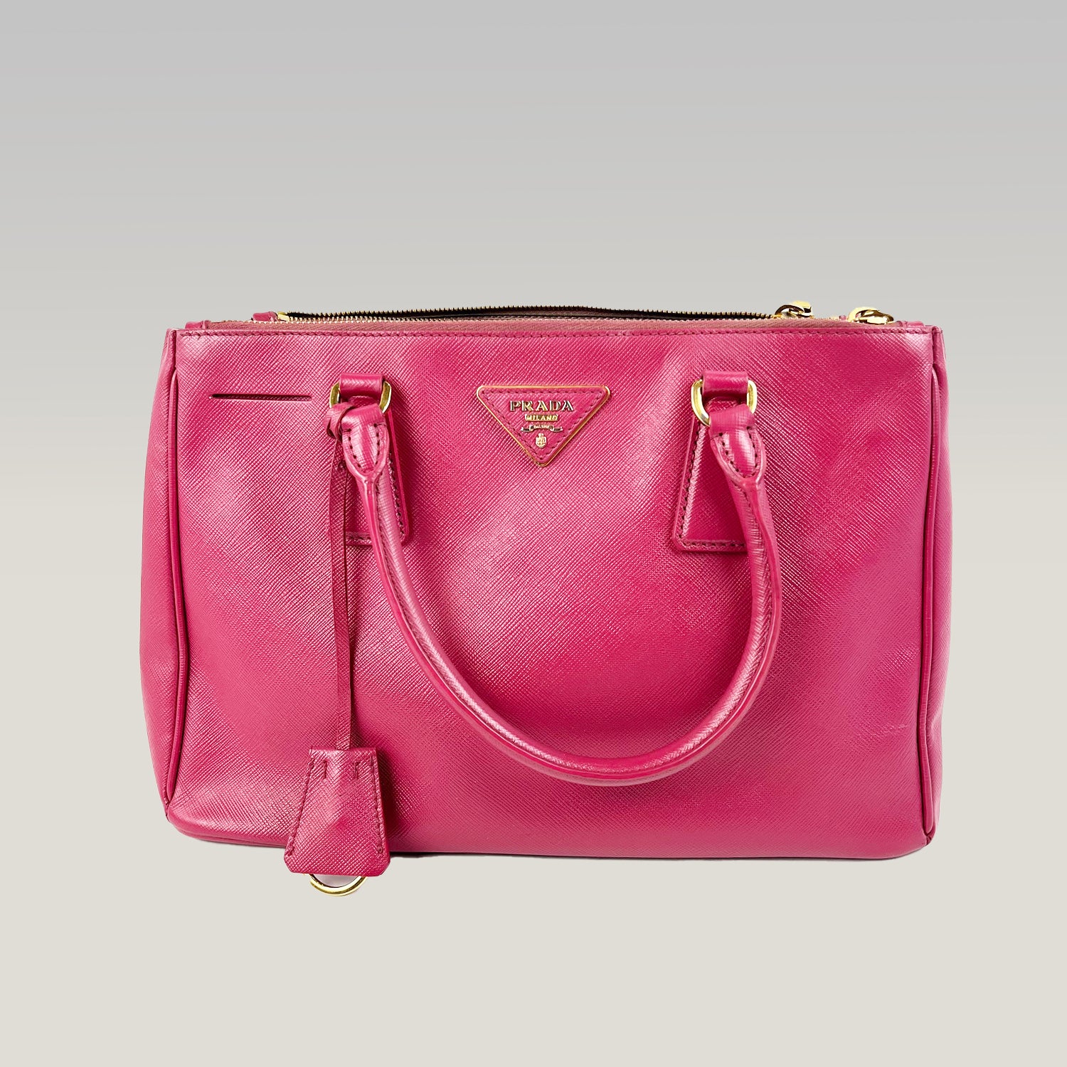 Prada Galleria Borsa a Mano in Pelle Saffiano Fucsia con Tracolla