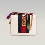 Gucci Sylvie Mini white leather bag with Web ribbon and gold chain