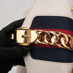 Gucci Sylvie Mini white leather bag with Web ribbon and gold chain