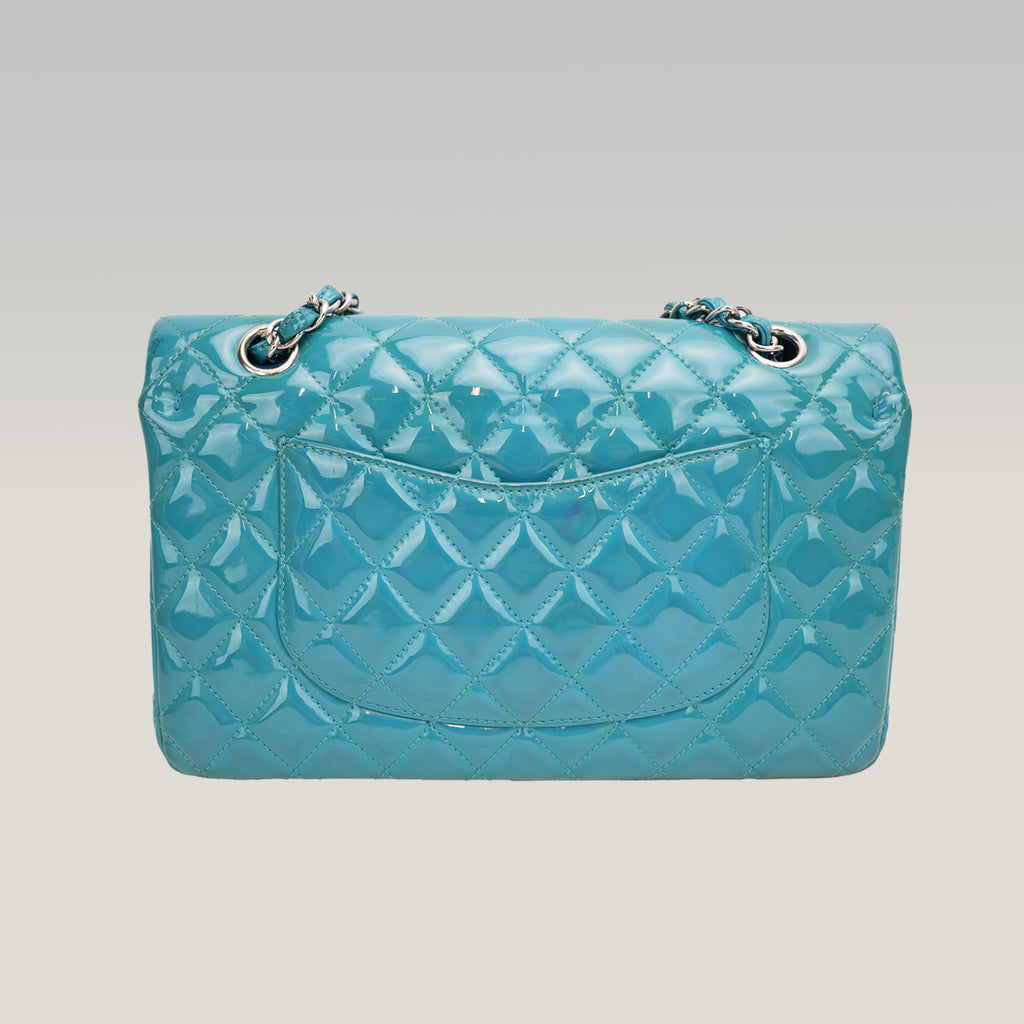 Chanel Classic Flap blu trapuntata con motivo a rombi