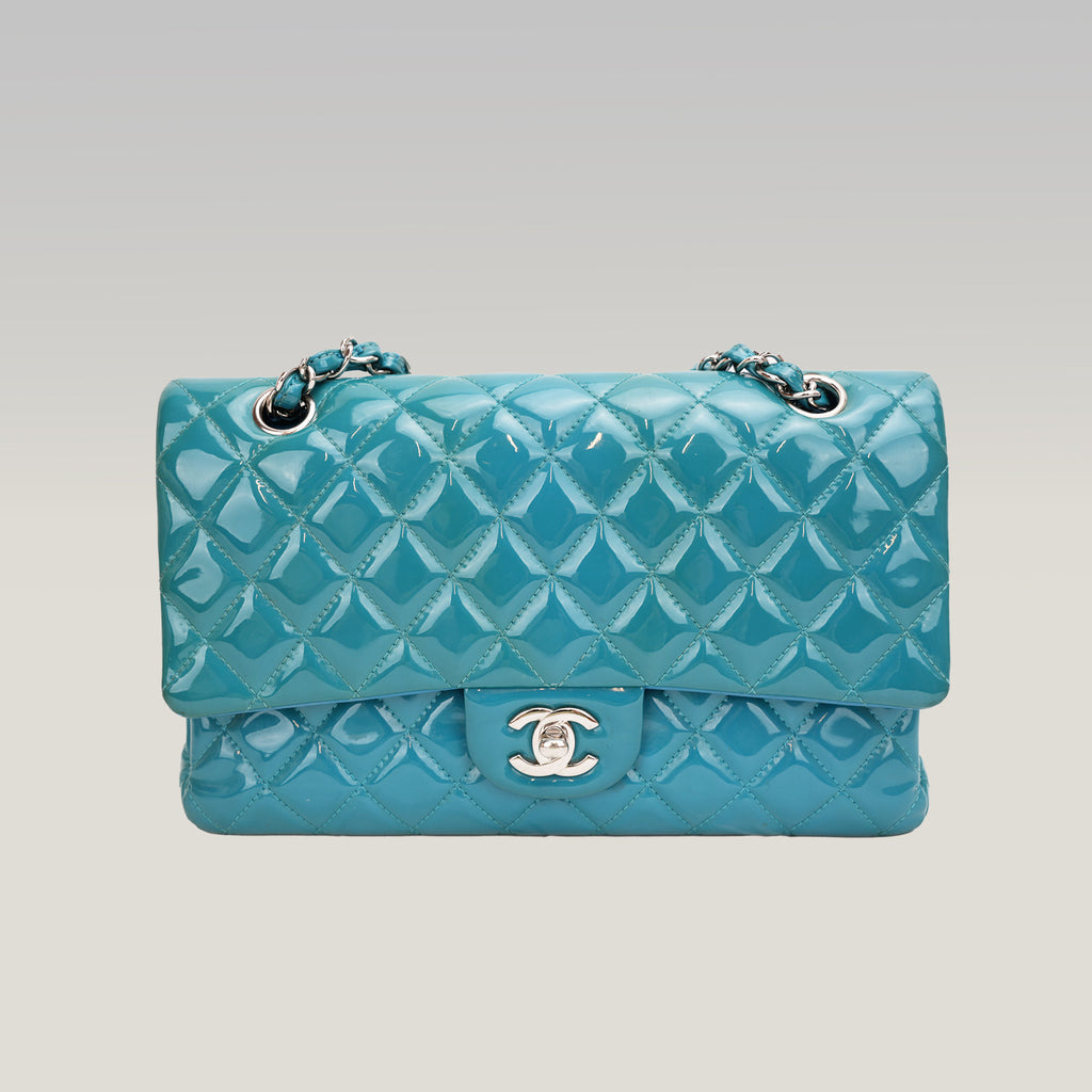 Chanel Classic Flap blu trapuntata con motivo a rombi