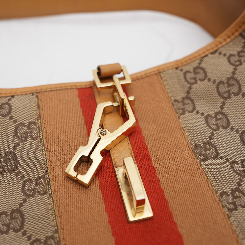 Gucci Jackie 1961 – borsa a spalla GG Supreme con fascia Web gialla