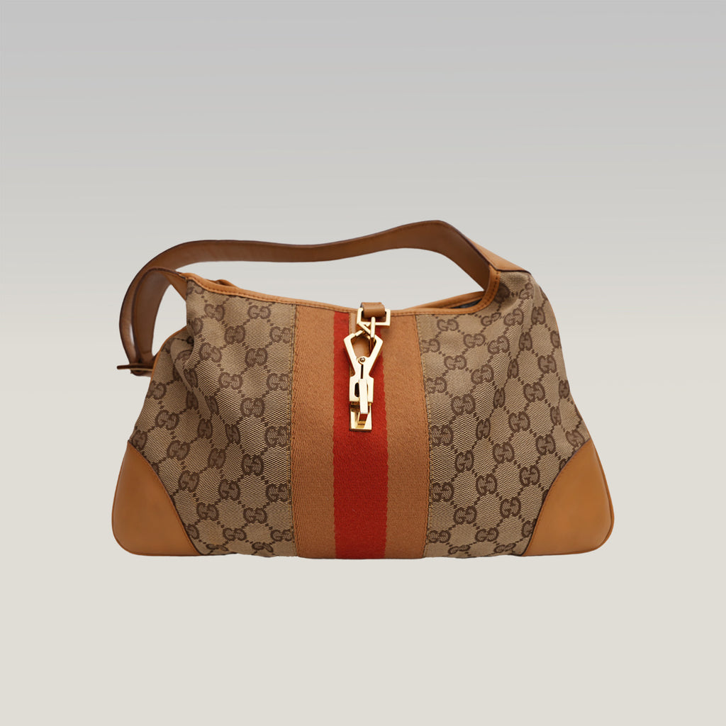 Gucci Jackie 1961 – borsa a spalla GG Supreme con fascia Web gialla