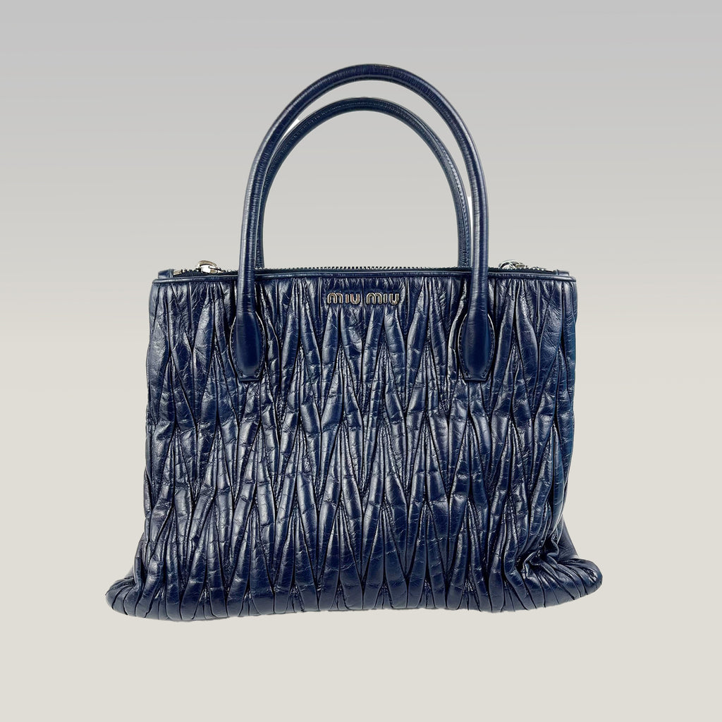 Miu Miu Borsa a Mano in Pelle Matelassé Blu con Tracolla