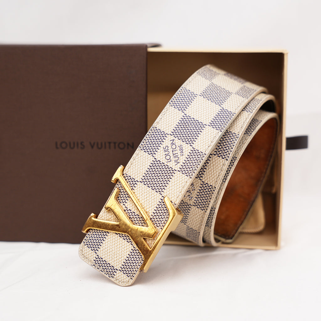 Louis Vuitton cintura Damier Azur con fibbia LV oro misura 80 cm