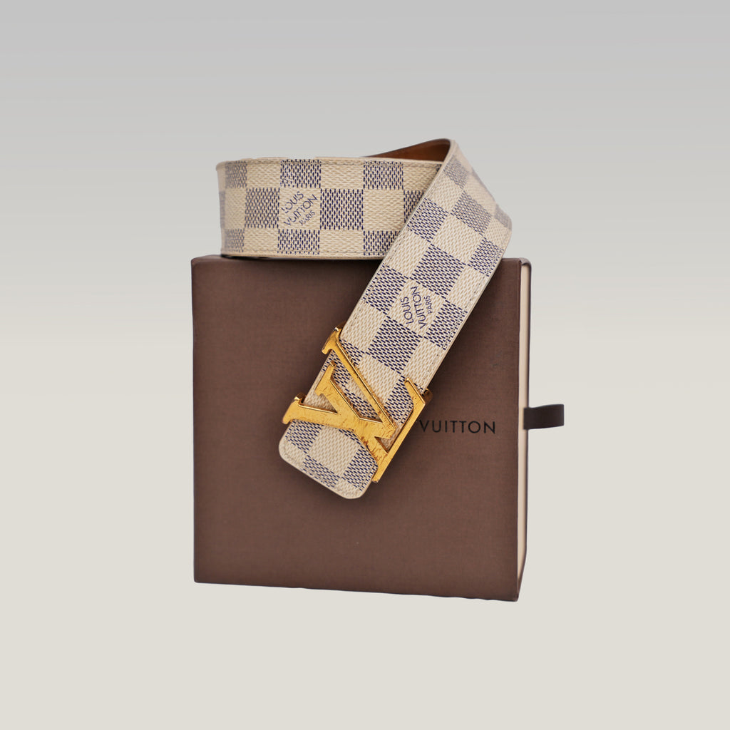 Louis Vuitton cintura Damier Azur con fibbia LV oro misura 80 cm