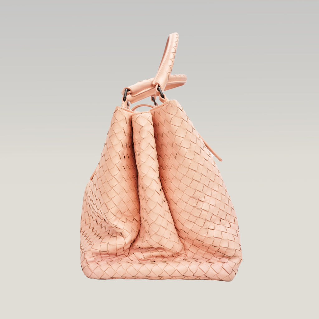 Bottega Veneta Roma in pelle intrecciata rosa