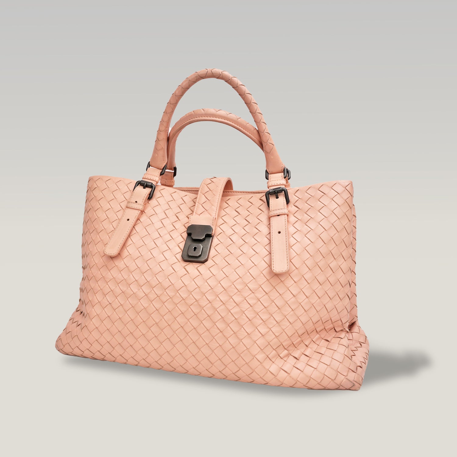 Bottega Veneta Roma in pelle intrecciata rosa
