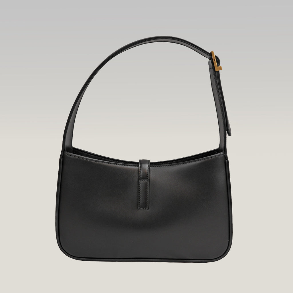 Saint Laurent Le 5 à 7 borsa a spalla nera in pelle liscia con logo YSL dorato