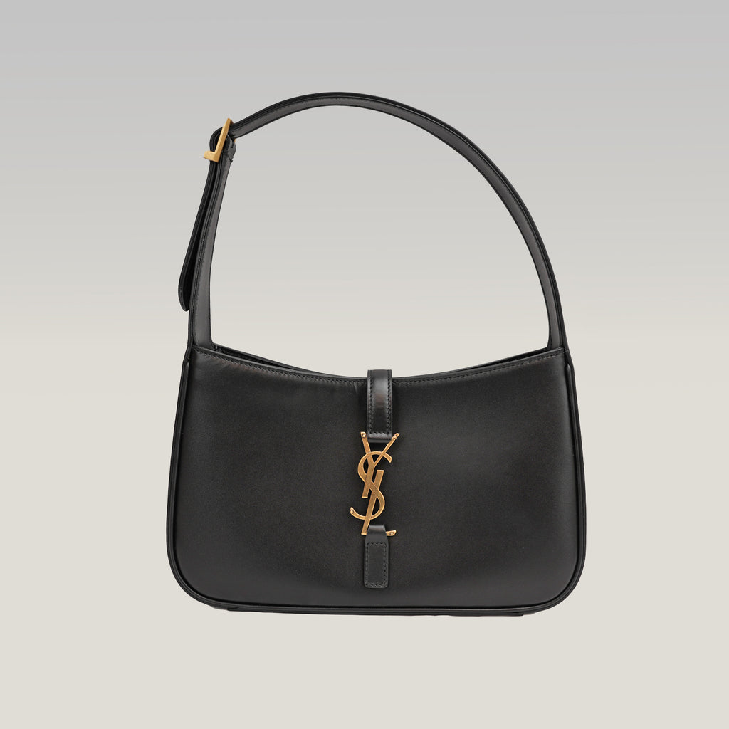 Saint Laurent Le 5 à 7 borsa a spalla nera in pelle liscia con logo YSL dorato