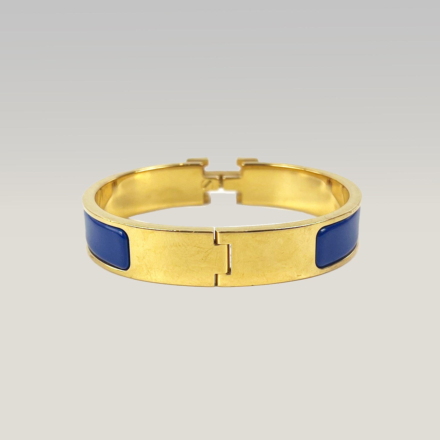 Hermès Bracciale Clic H in Ceramica Blu e Metallo Dorato