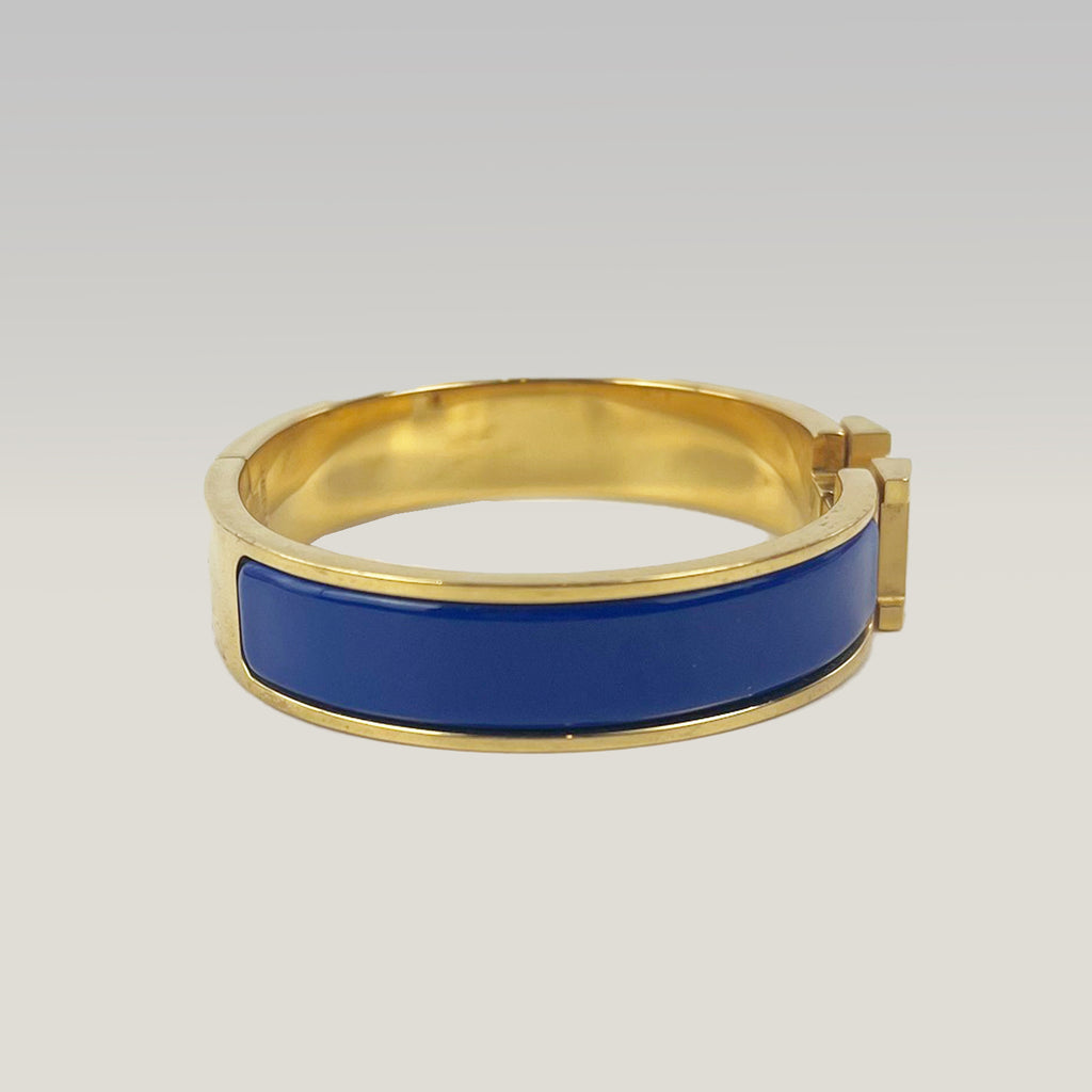 Hermès Bracciale Clic H in Ceramica Blu e Metallo Dorato