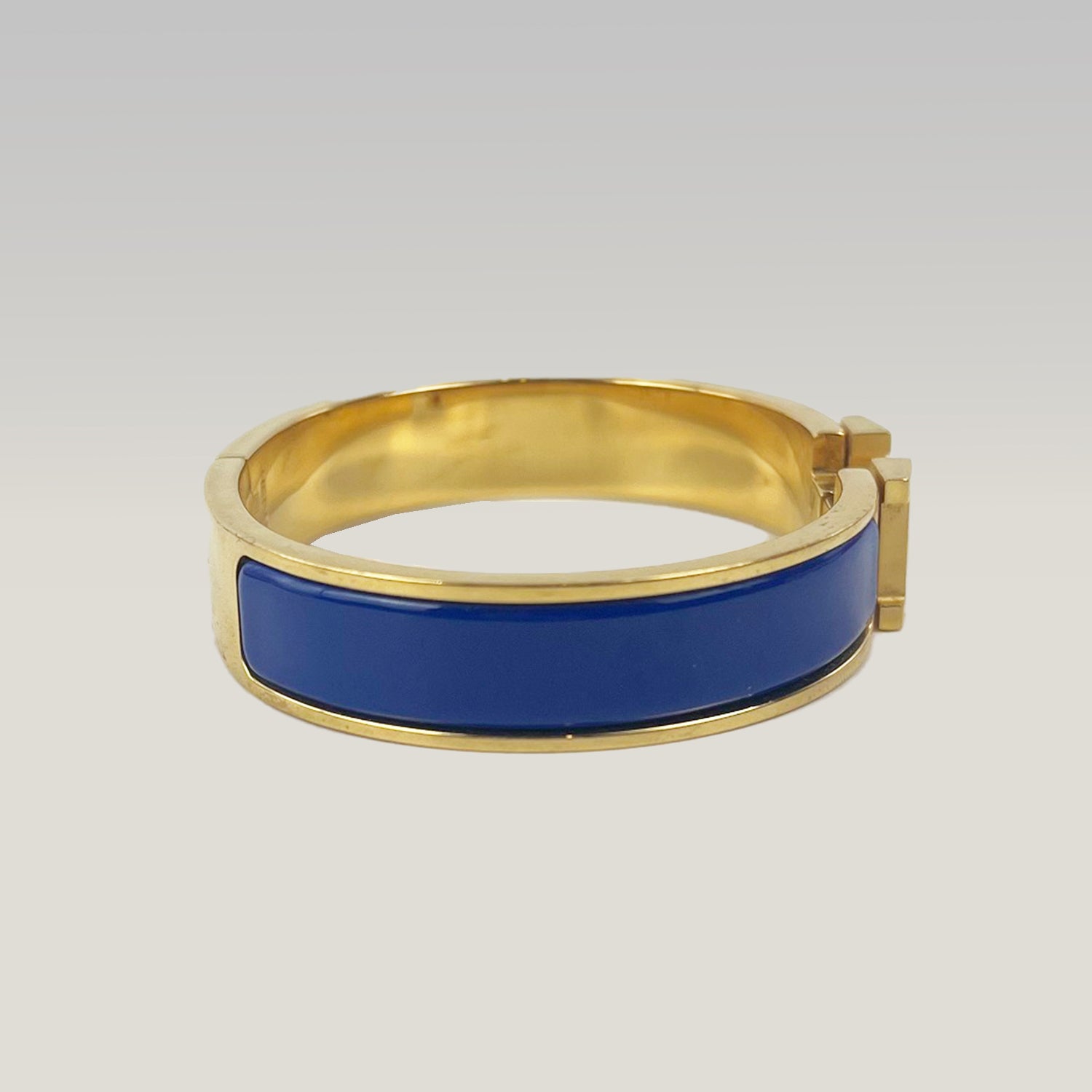 Hermès Bracciale Clic H in Ceramica Blu e Metallo Dorato