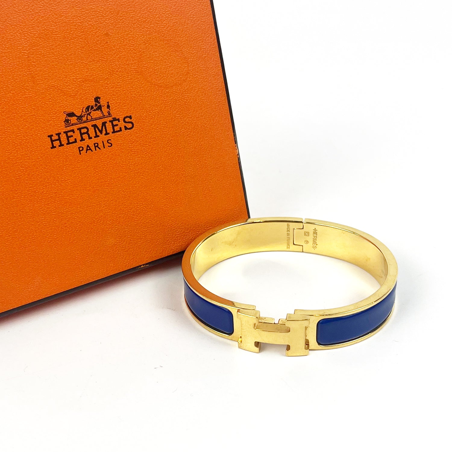 Hermès Clic H Bracelet in Blue Ceramic and Gold-Tone Metal – BRAND