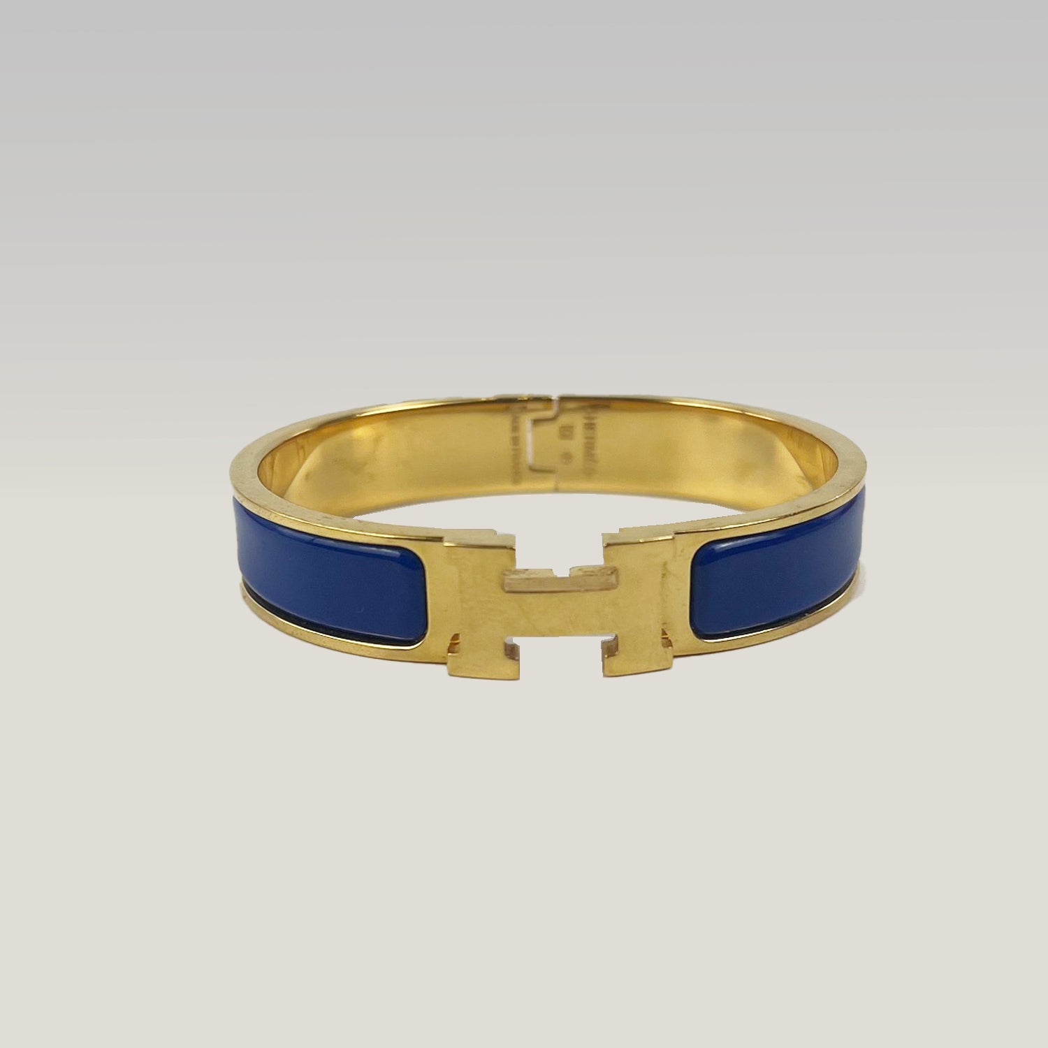 Hermès Bracciale Clic H in Ceramica Blu e Metallo Dorato