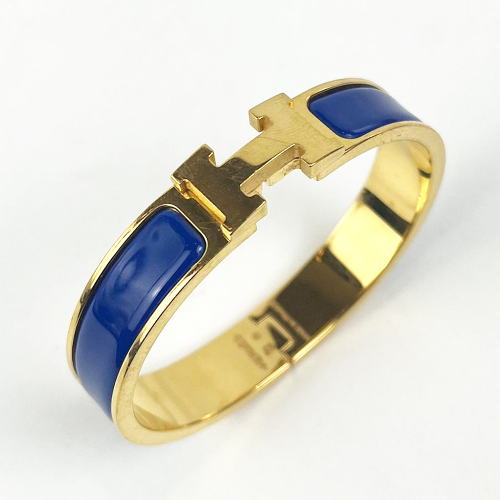 Hermès Bracciale Clic H in Ceramica Blu e Metallo Dorato