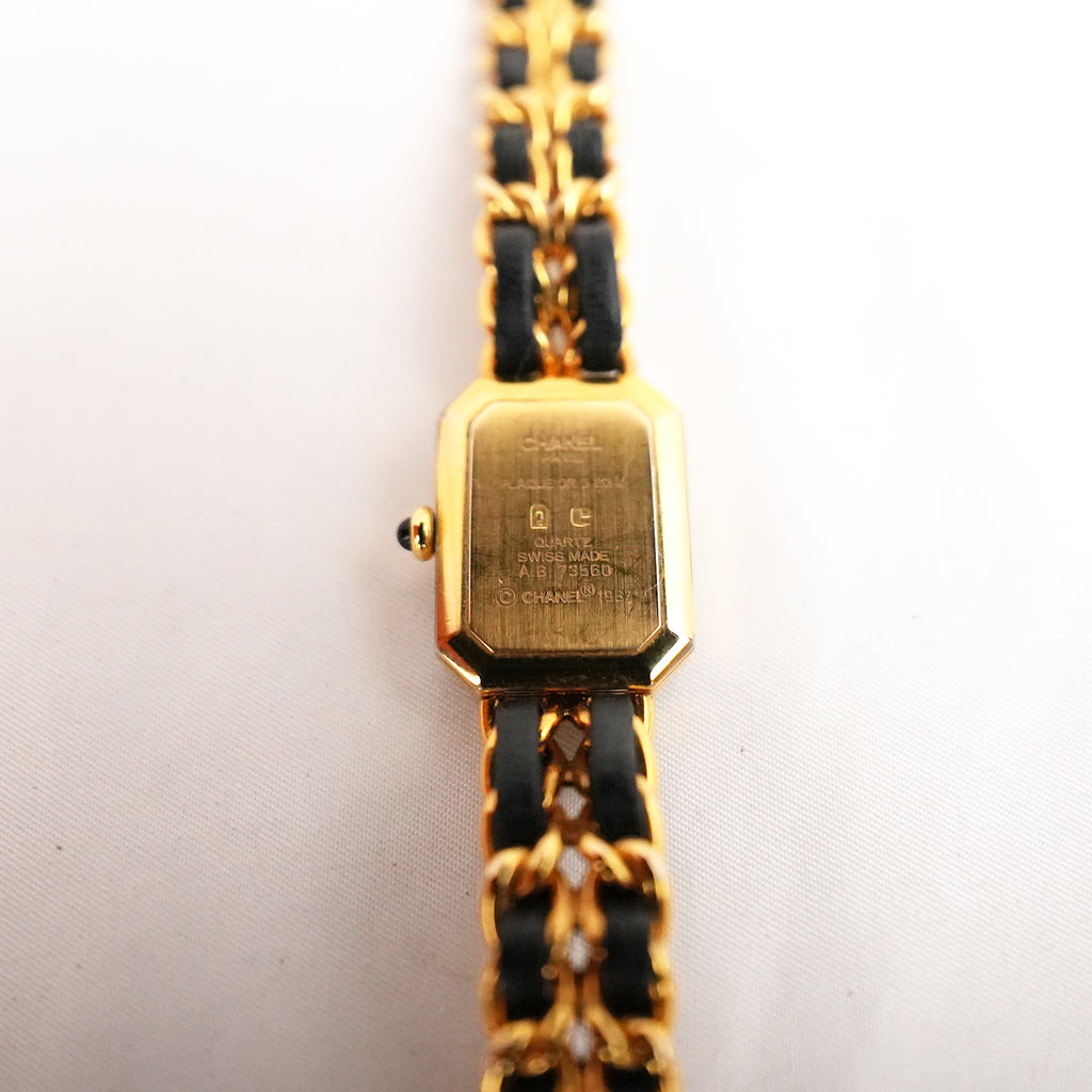 Chanel Première Orologio Nero e Oro con Bracciale a Catena in Pelle e Metallo Dorato