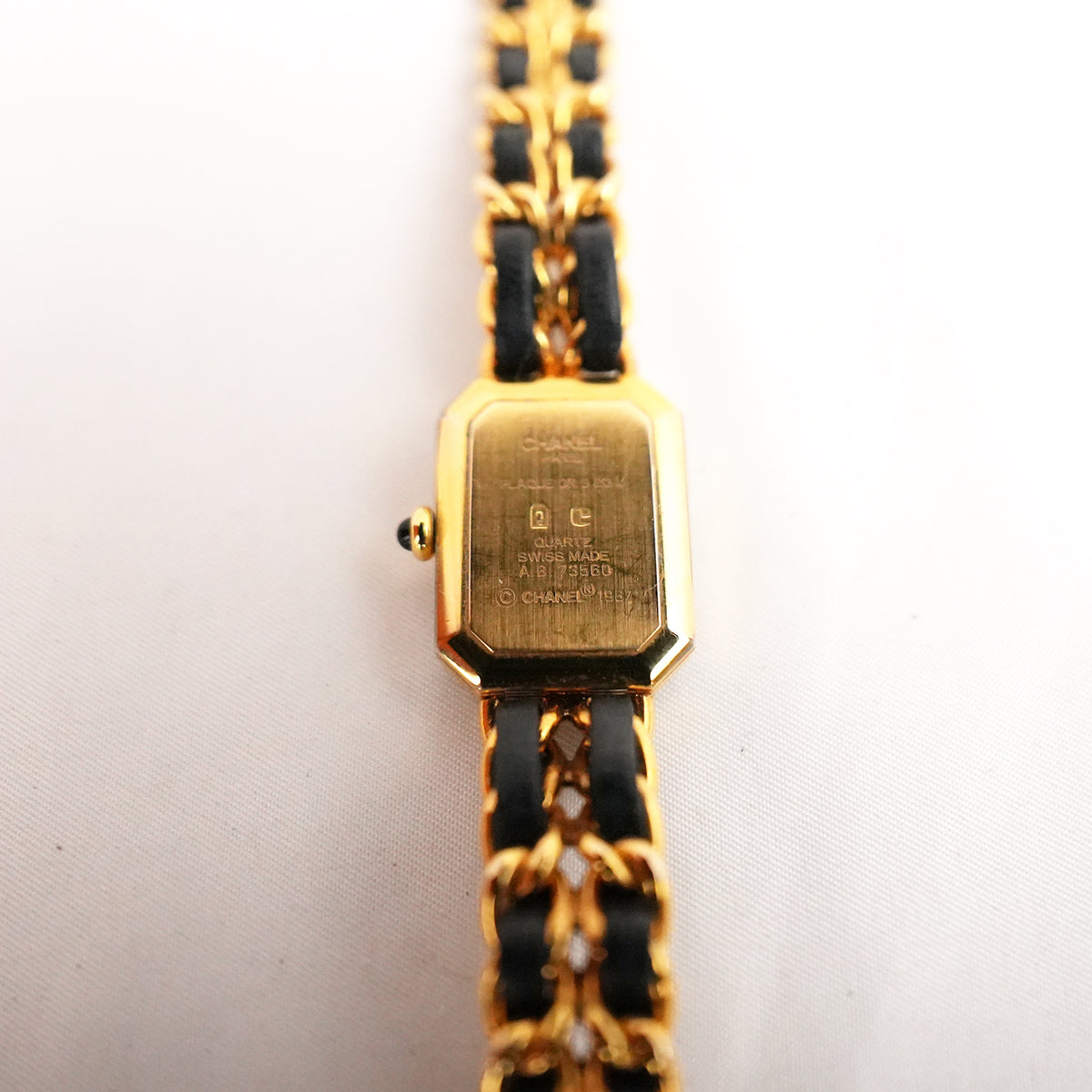 Chanel Première Orologio Nero e Oro con Bracciale a Catena in Pelle e Metallo Dorato