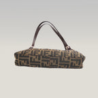 Fendi Zucca Shoulder Bag Media Marrone in Tela FF con Pelle e Hardware Argento