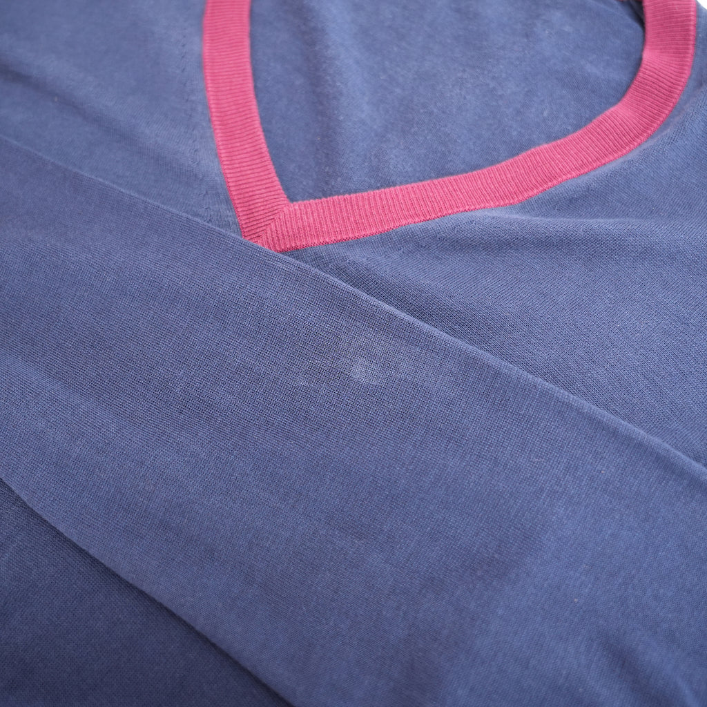 Burberry London Maglia Donna Blu Navy in Seta e Cotone Pullover Scollo V Elegante