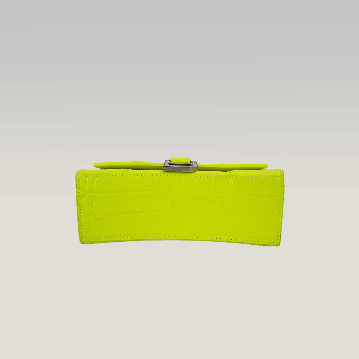 Balenciaga Hourglass XS Borsa a Mano in Pelle Effetto Coccodrillo Giallo Fluo con Logo B Argentato