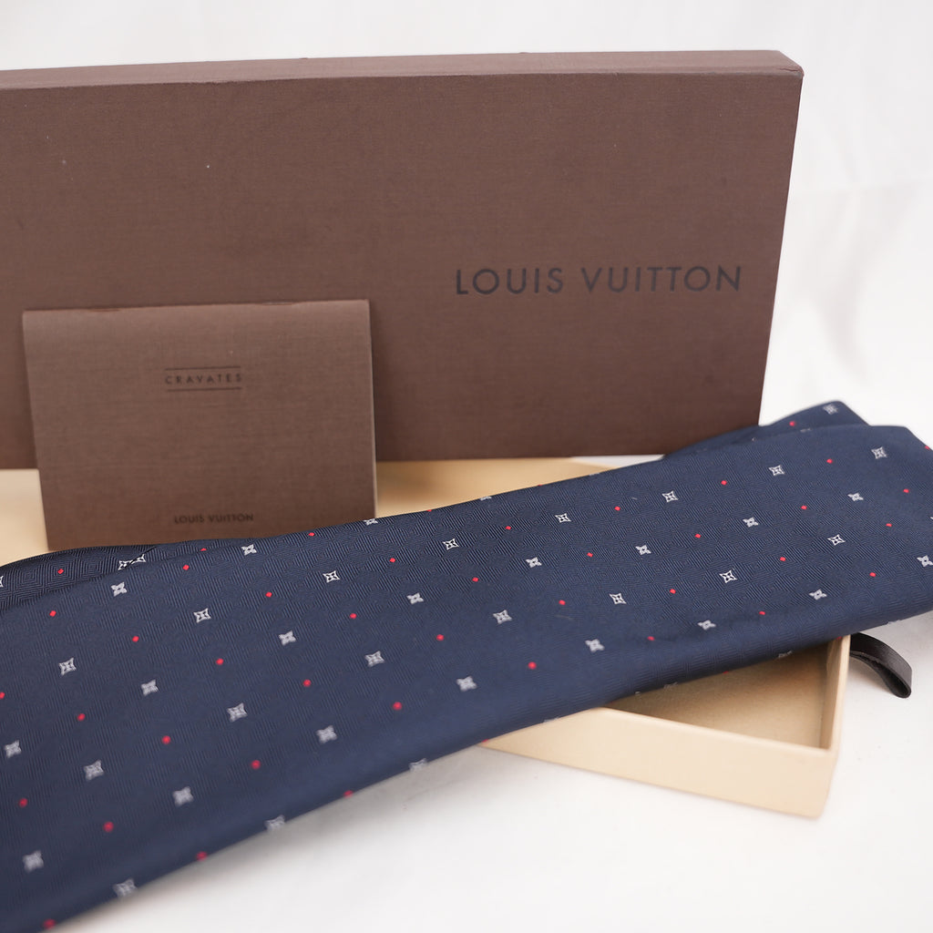 Louis Vuitton Navy Silk Monogram Flower Tie