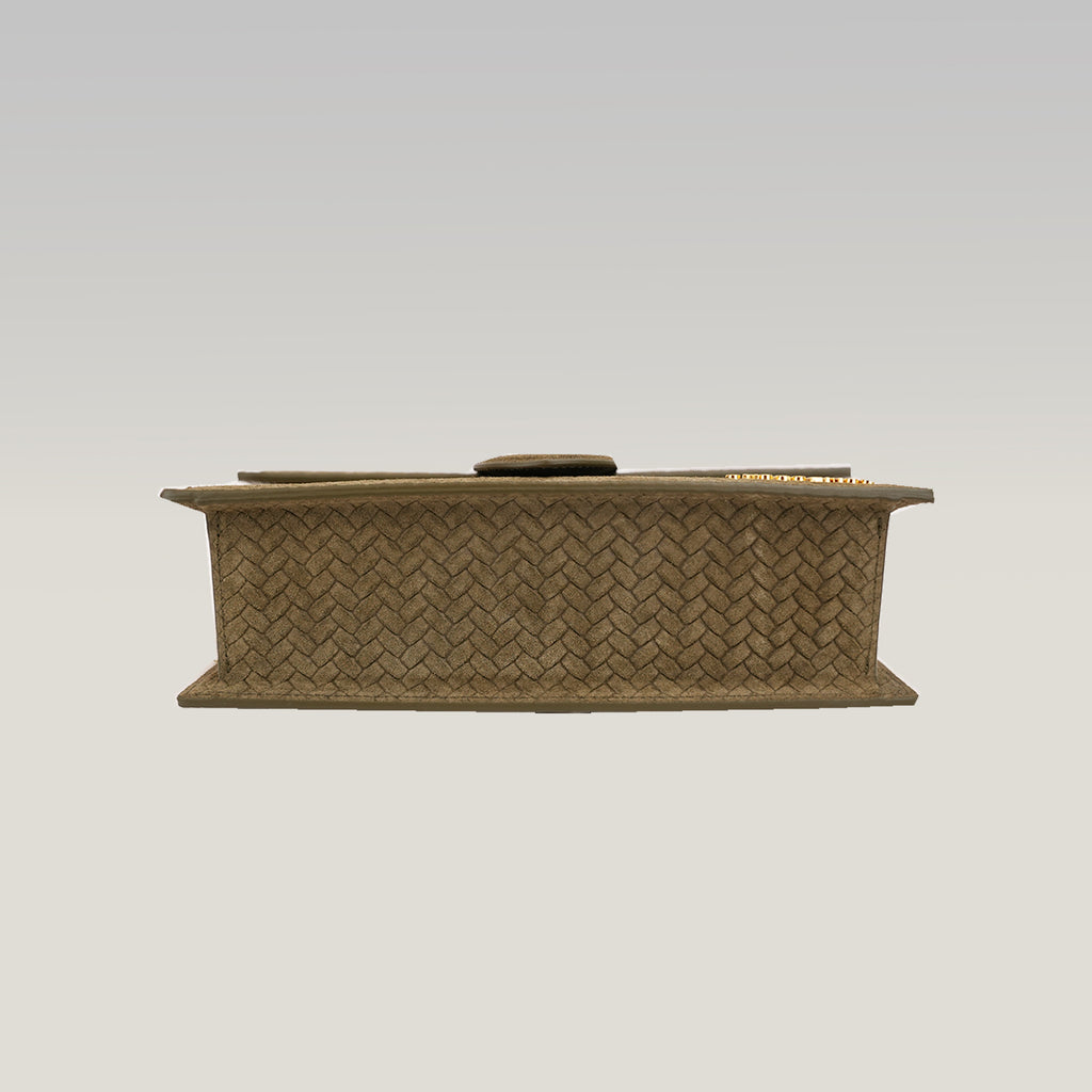 Jacquemus Borsa a Mano in Camoscio Intrecciato Verde Oliva