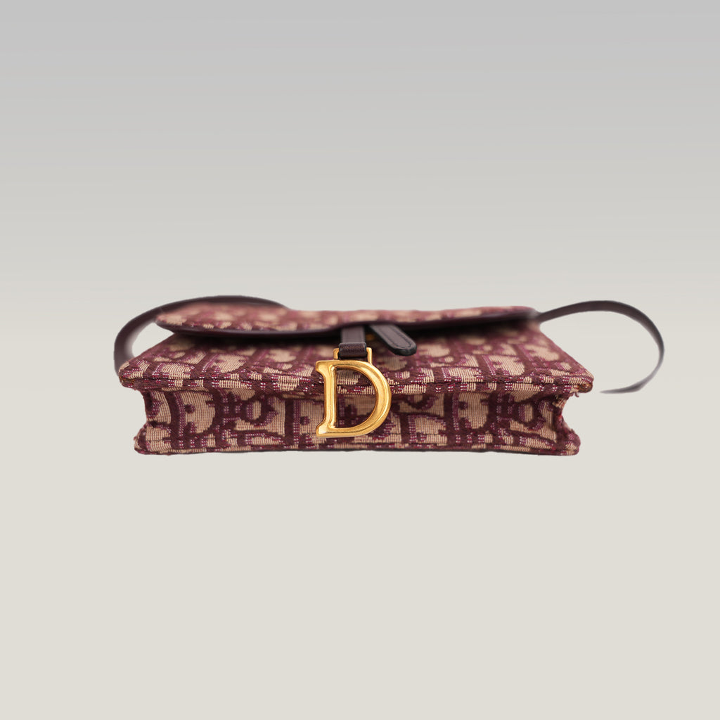 Dior Saddle Pochette Rettangolare in Canvas Oblique Rosso con Charm D Dorato