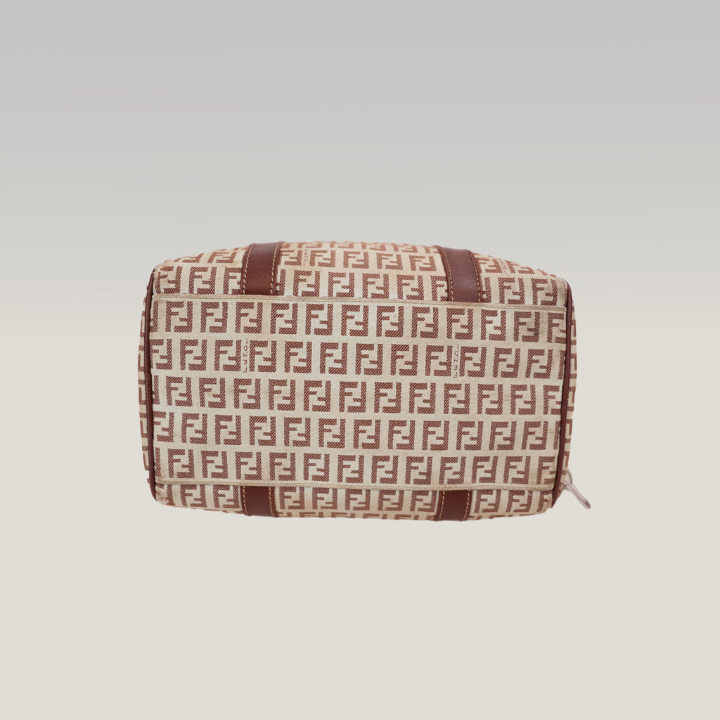 Fendi Zucchino Boston Bag Vintage in Tela Monogram e Pelle Marrone
