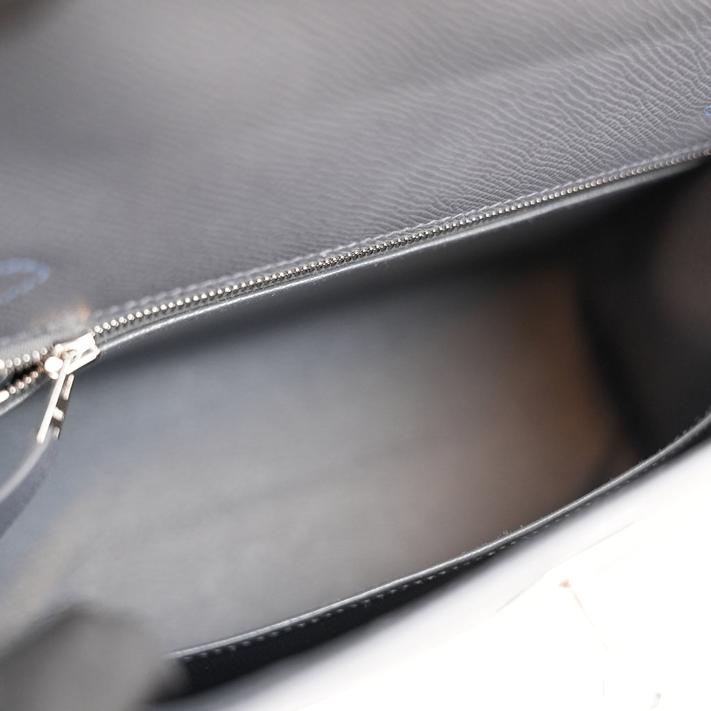 Hermès Kelly 25 Sellier in Pelle Epsom Grigio Fumo e Blu con Hardware Palladiato
