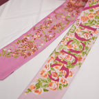 Gucci Pink Floral Silk Twilly Bag Scarf 
