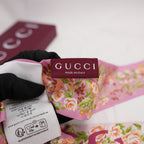 Gucci Pink Floral Silk Twilly Bag Scarf 