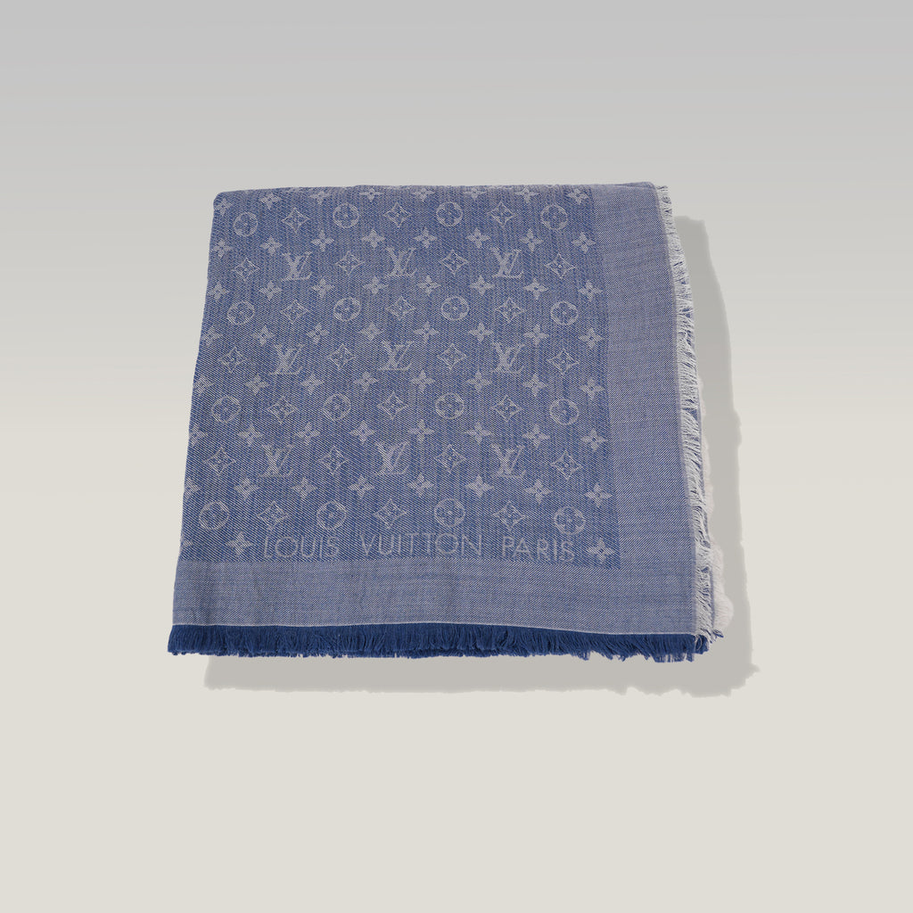 Louis Vuitton Monogram Shawl Blu in Seta e Lana Oversize