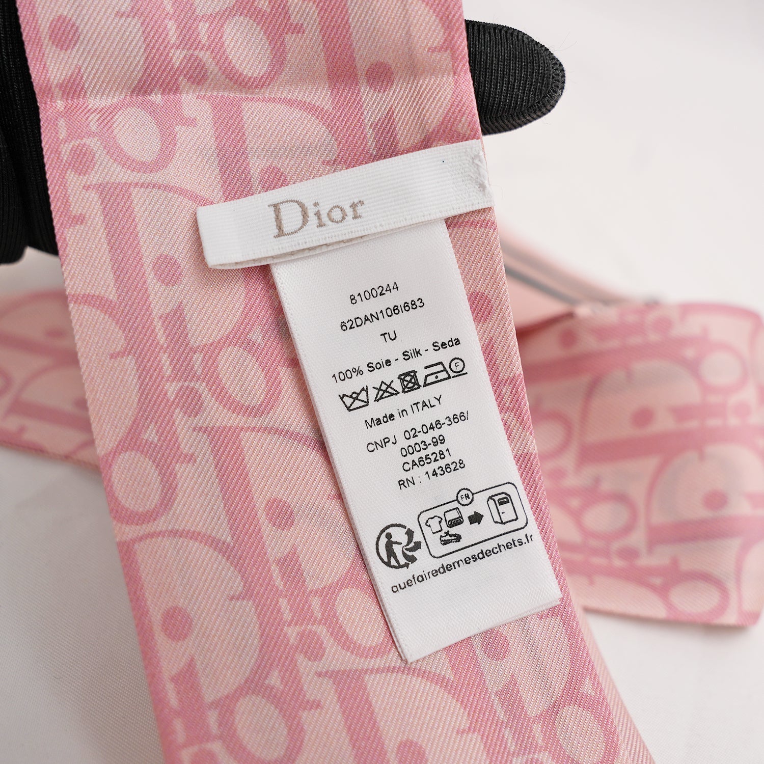 Dior Twilly in Seta Rosa con Logo Dior