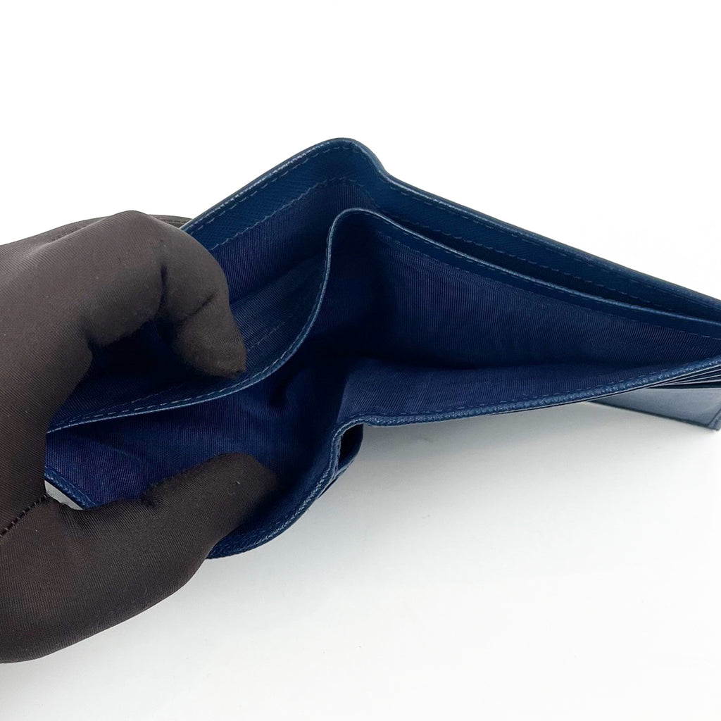 Prada Portafoglio Bifold in Pelle Saffiano Blu Navy