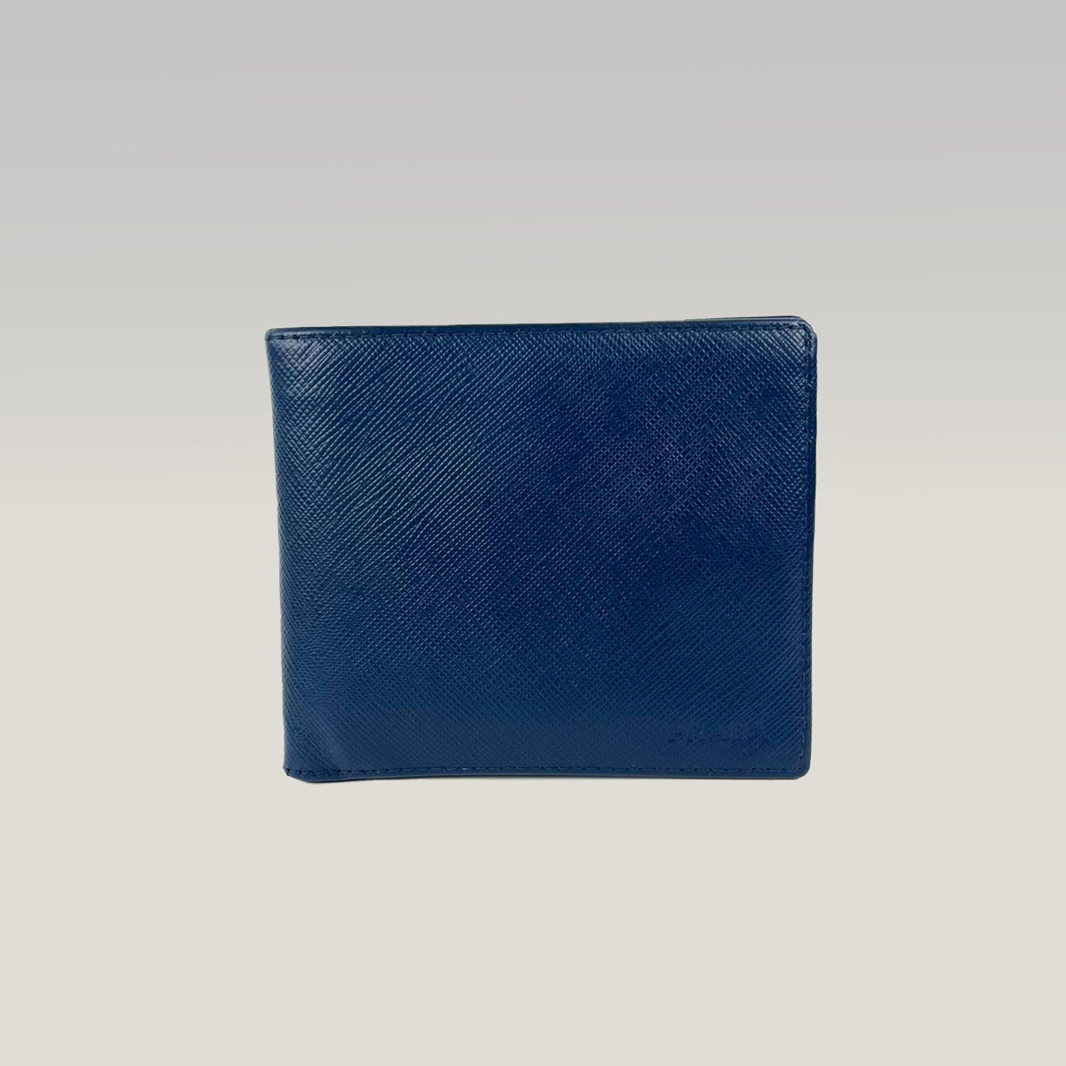 Prada Portafoglio Bifold in Pelle Saffiano Blu Navy