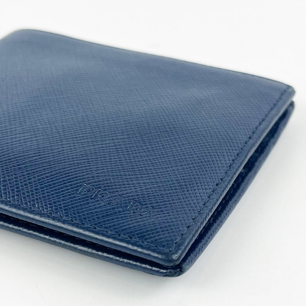 Prada Portafoglio Bifold in Pelle Saffiano Blu Navy