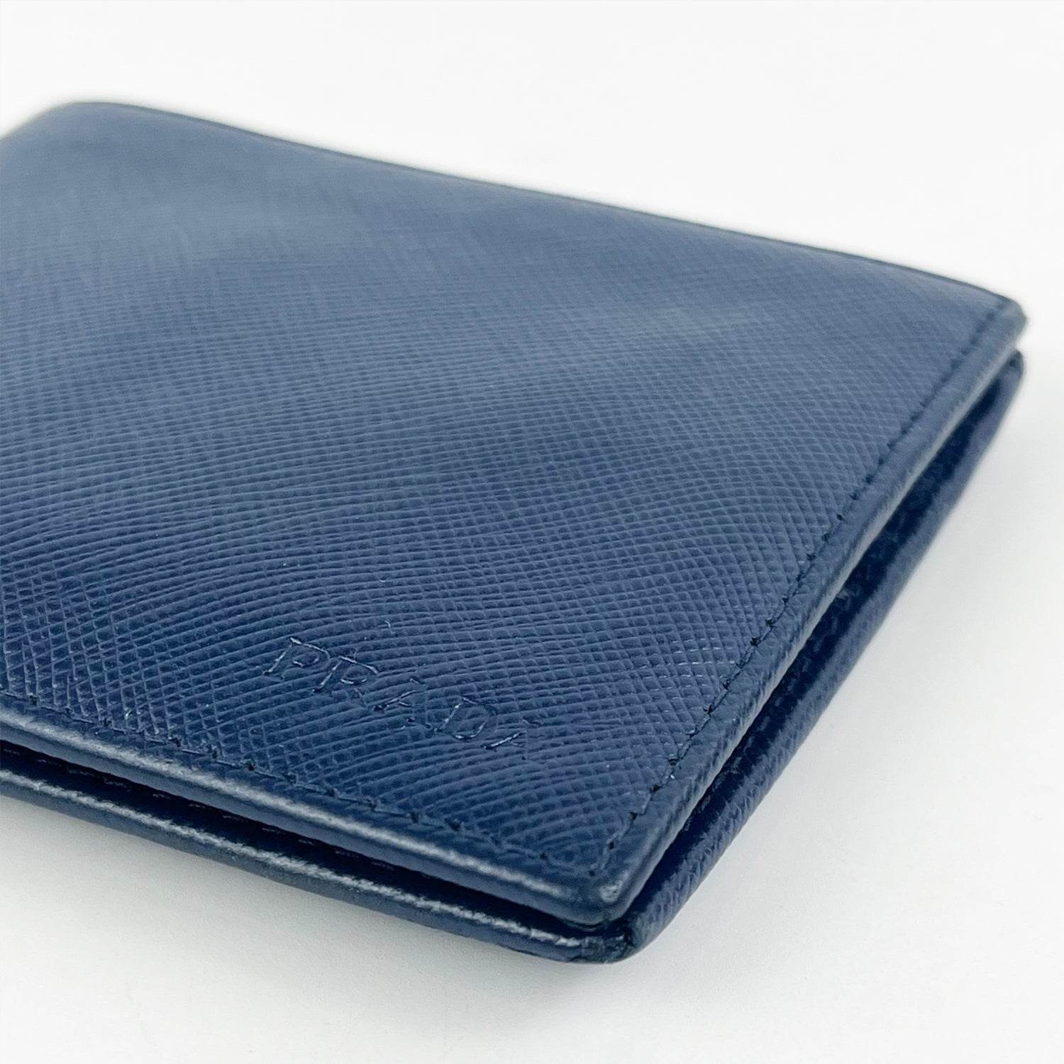 Prada Portafoglio Bifold in Pelle Saffiano Blu Navy