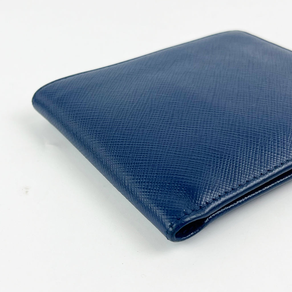 Prada Portafoglio Bifold in Pelle Saffiano Blu Navy