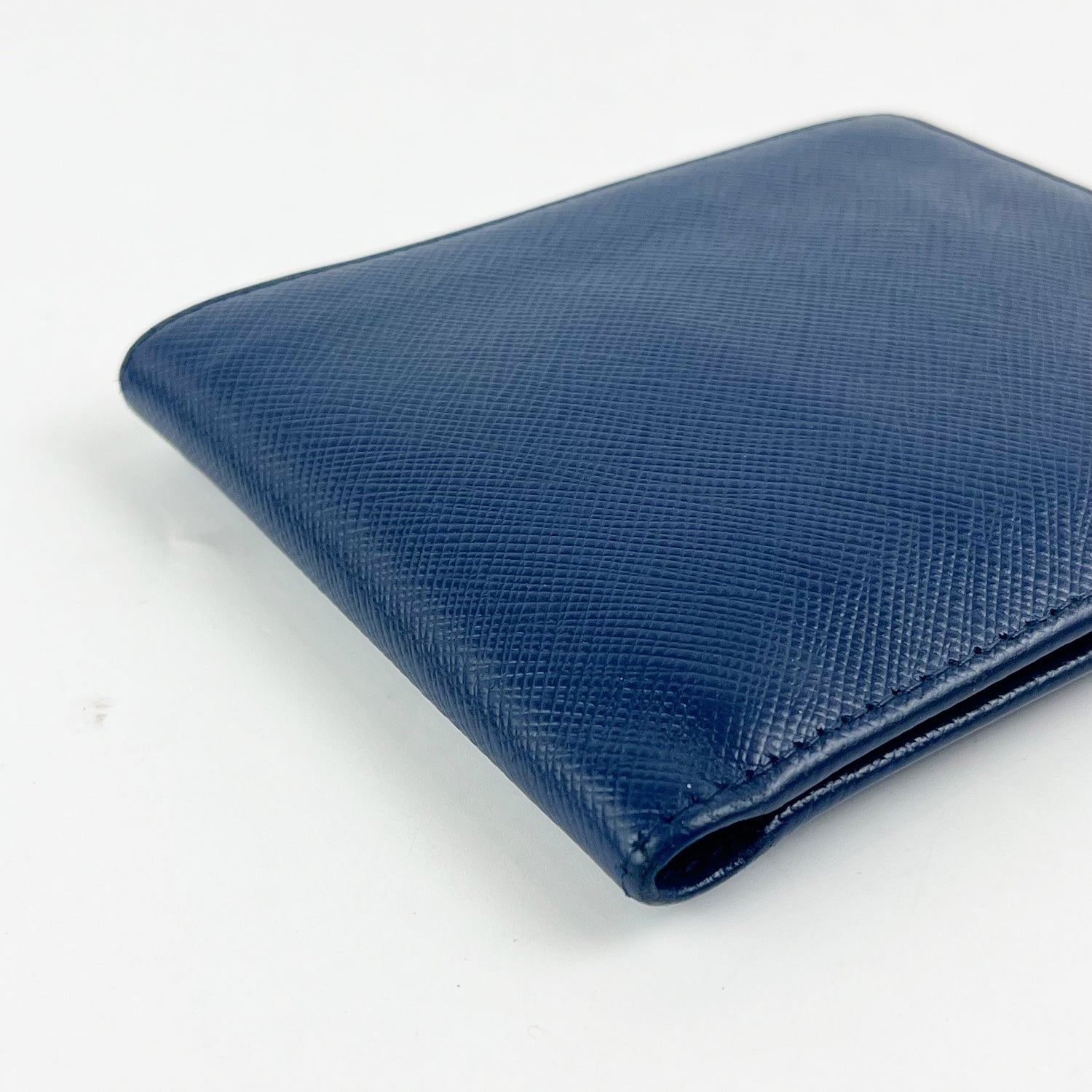 Prada Portafoglio Bifold in Pelle Saffiano Blu Navy