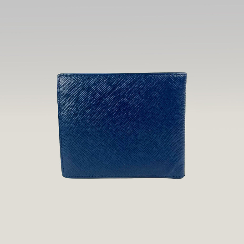 Prada Portafoglio Bifold in Pelle Saffiano Blu Navy