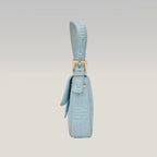 Fendi borsa a spalla in pelle azzurro cielo con logo FF in rilievo