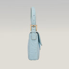 Fendi borsa a spalla in pelle azzurro cielo con logo FF in rilievo