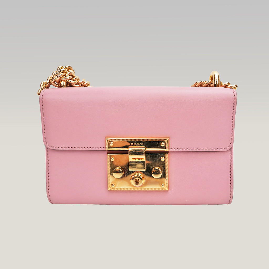 Gucci Padlock shoulder bag in pelle rosa con catena dorata