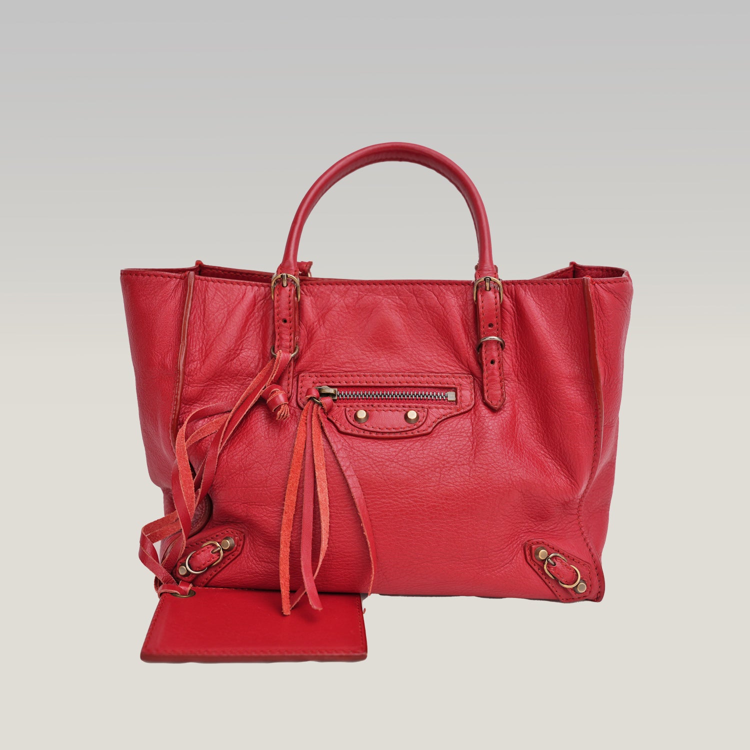 Balenciaga Borsa City in Pelle Rossa con Borchie Argento