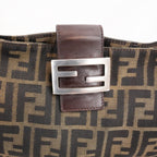 Fendi Zucca Shoulder Bag Media Marrone in Tela FF con Pelle e Hardware Argento